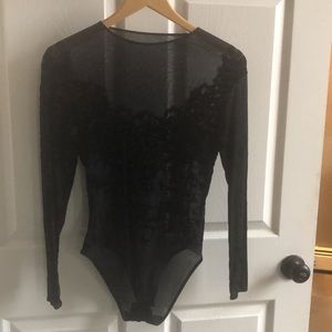 Ritmo di Perla One Piece Nylon Bodysuit with Raised Velvety Floral Design